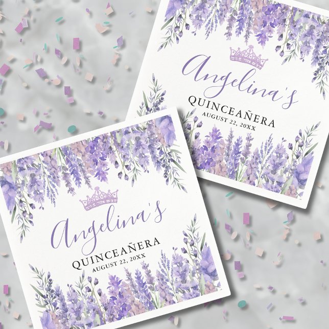 Guardanapo De Papel Quinceanera Floral Puro lavanda (Lavender Floral Purple Quinceanera Napkins)