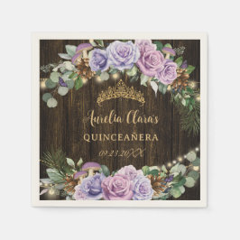 Guardanapo De Papel Quinceañera Floral Roxo-Encantada Rústica