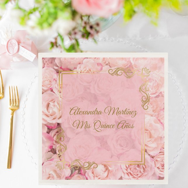 Guardanapo De Papel Quinceañera, Flores Douradas Elegantes (Criador carregado)