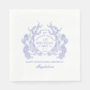 Guardanapo De Papel Quinceanera French Blue Floral Crest Personalizada