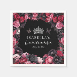 Guardanapo De Papel Quinceañera Gótica Vermelha e Negra Moody