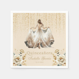 Guardanapo De Papel Quinceañera Ivory Dourada Watercolor