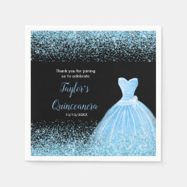 Guardanapo De Papel Quinceanera Light Blue Faux Glitter