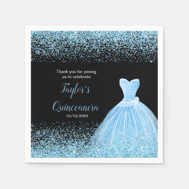 Guardanapo De Papel Quinceanera Light Blue Faux Glitter (Frente)