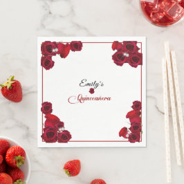 Guardanapo De Papel Quinceanera Lindas Rosas Vermelhas Diamantes