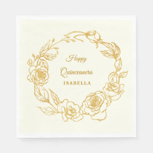 Guardanapo De Papel Quinceanera Luxe Rosa Dourado Coquetel branco marf