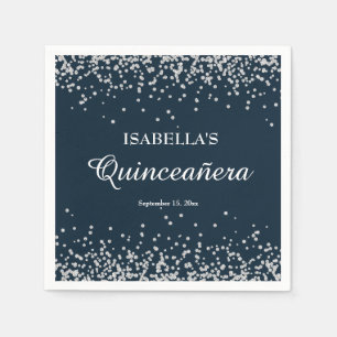 Guardanapo De Papel Quinceanera Marinho Elegante Blue Silver Glitter