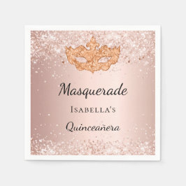 Guardanapo De Papel Quinceanera mascarada rosa dourada