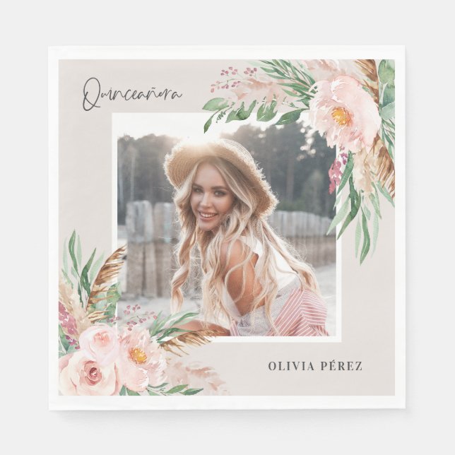 Guardanapo De Papel Quinceañera Pink - Garota Rosa Fotograma Fotoanive (Frente)