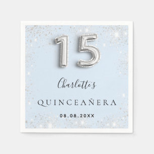 Guardanapo De Papel Quinceanera pó azul de prata prateado