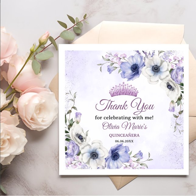 Guardanapo De Papel Quinceañera Purple Lilac Floral Tiara Borboletas (Criador carregado)