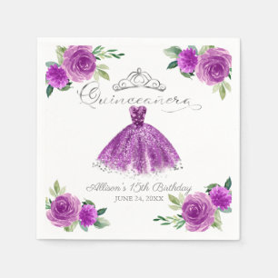 Guardanapo De Papel Quinceanera Purple Watercolor Gown