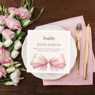 Guardanapo De Papel Quinceanera rosa arco creme obrigado