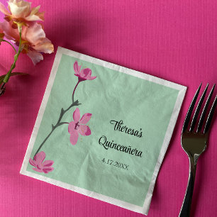 Guardanapo De Papel Quinceanera Rosa e Mint Green Cherry Blossom