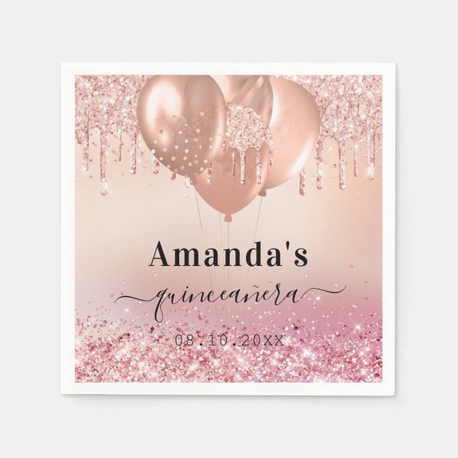 Guardanapo De Papel Quinceanera rosa gold blush nome da lente (Frente)