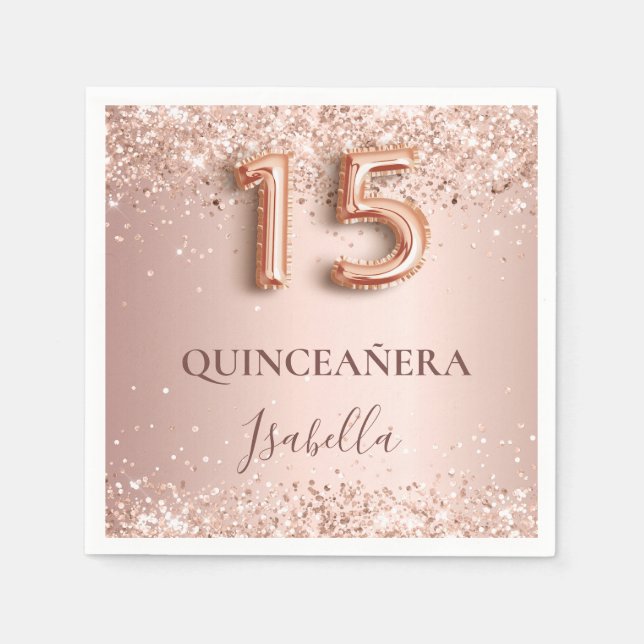 Guardanapo De Papel Quinceanera rosa gold pink name elegante (Frente)