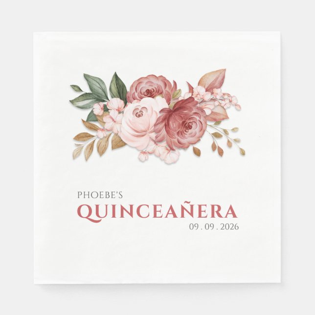 Guardanapo De Papel Quinceanera Rosa Russo Floral Botânica (Frente)