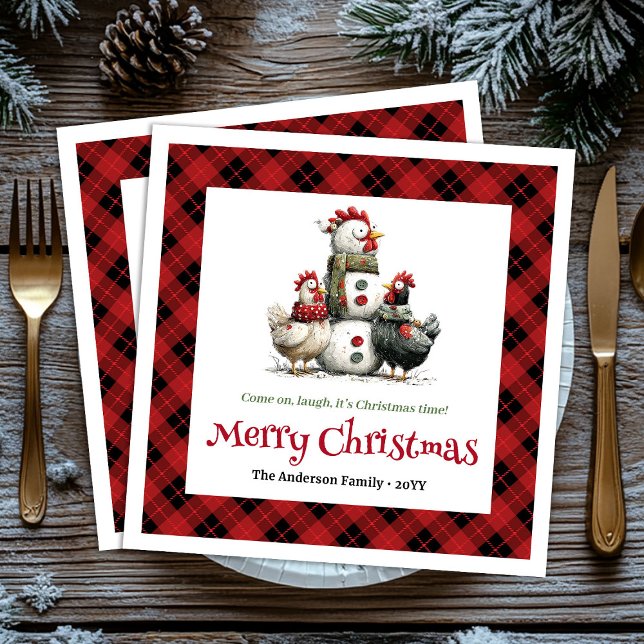Guardanapo De Papel Quirky Christmas chickens napkins personalized set (Quirky Christmas chickens napkins personalized set)