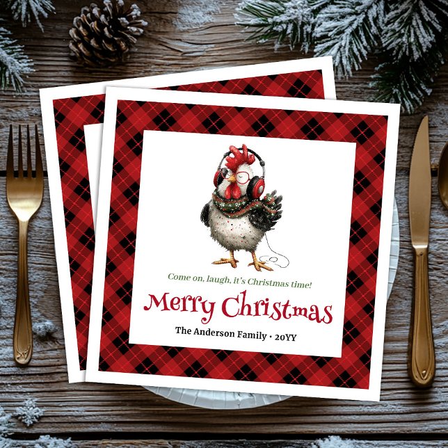 Guardanapo De Papel Quirky holiday chickens personalized name napkins (Quirky holiday chickens personalized name napkins)