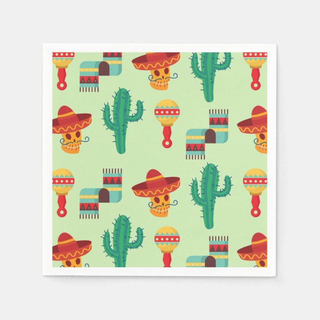 Guardanapo De Papel Quirky Mexicano Cactus e Sombrero Patterno (Frente)