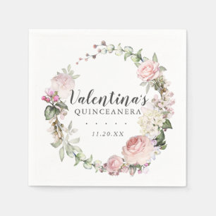 Guardanapo De Papel QuQuinceanera Floral Branco Rosa