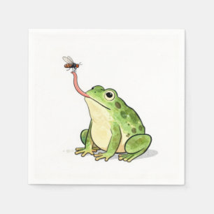 Guardanapo De Papel Rã Verde Apanhando uma Mosca