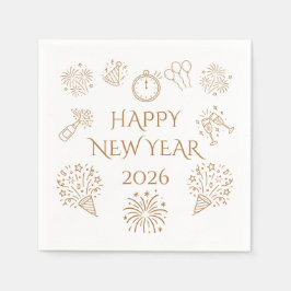 Guardanapo De Papel Rabiscos Caprichosos Dourado Feliz Ano Novo 2026