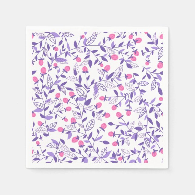 Guardanapo De Papel Rabiscos flóricos cor-de-rosa e violeta (Frente)