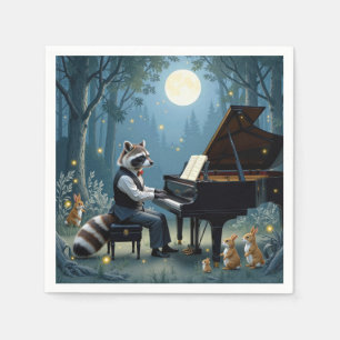 Guardanapo De Papel Raccoon Tocando Grande Piano na Floresta