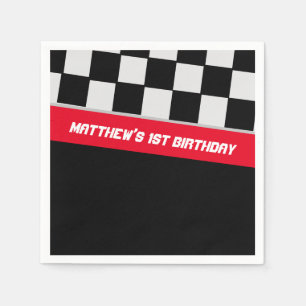 Guardanapo De Papel Race Car Black and Red First Birday Personalizado