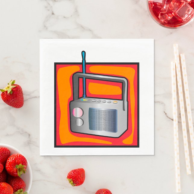 Guardanapo De Papel Rádio Retro Arte Pop dos Anos 80 Vibrante Vintage (Criador carregado)
