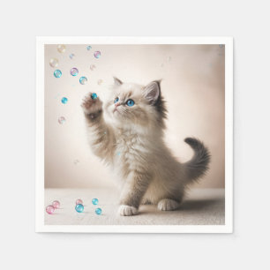 Guardanapo De Papel Ragdoll Kitten Brincando Com Bolhas