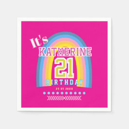 Guardanapo De Papel Rainbow 21st Birthday Hot Pink