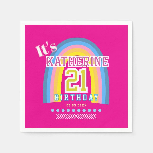 Guardanapo De Papel Rainbow 21st Birthday Hot Pink (Frente)