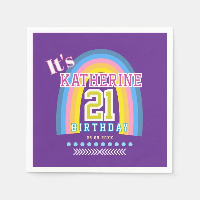 Guardanapo De Papel Rainbow 21st Birthday Purple (Frente)