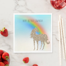 Guardanapo De Papel Rainbow Aqua Ombre Dourado Glitter Unicorn