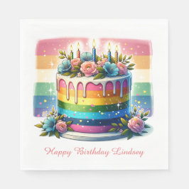 Guardanapo De Papel Rainbow Cake Happy Birthday Party Personalizado