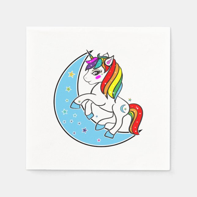 Guardanapo De Papel Rainbow Celestial Blue Moon & Stars Unicorn (Frente)