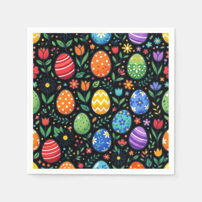 Guardanapo De Papel Rainbow Easter Eggs and Flowers (Frente)