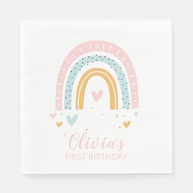 Guardanapo De Papel Rainbow First Birthday napkins (Frente)