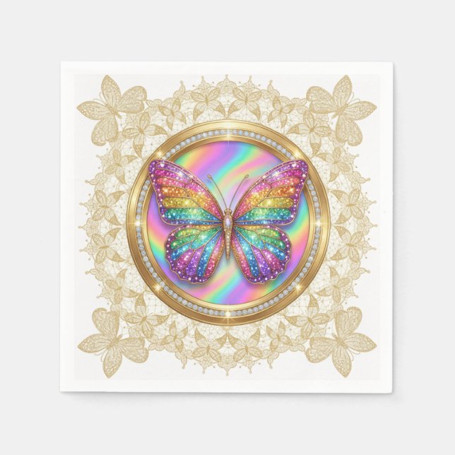 Guardanapo De Papel Rainbow Glitter Butterfly Elegant Lace Party (Frente)