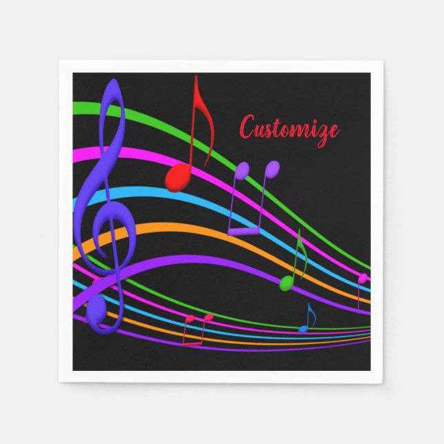 Guardanapo De Papel Rainbow Music Notes Napkins (Frente)