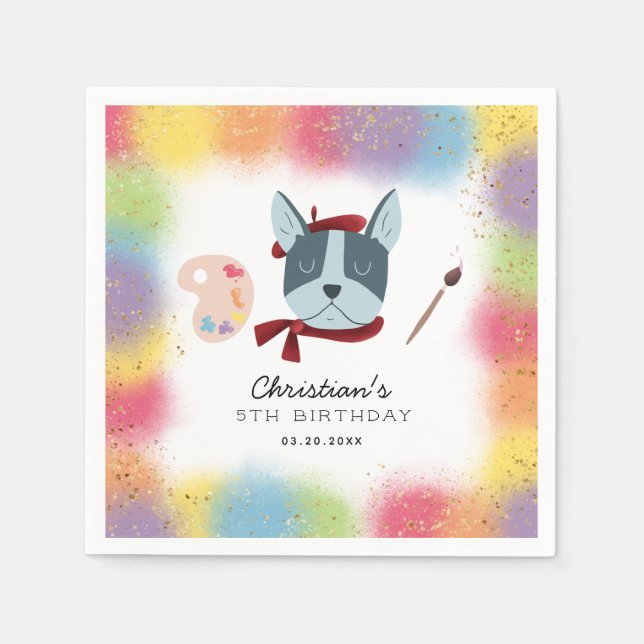 Guardanapo De Papel Rainbow Painting Party Puppy Dog Aniversário (Frente)