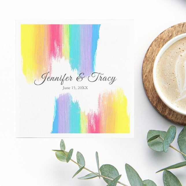 Guardanapo De Papel Rainbow Watercolor Elegante LGBTQ Casamento Napkin (Criador carregado)