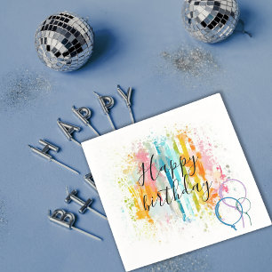 Guardanapo De Papel Rainbow Watercolor Stripes Paint Splatter Birthday