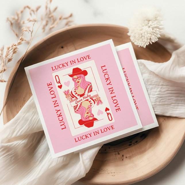 Guardanapo De Papel Rainha de Copas Cartas de Baralho Despedida de Sol (queen of hearts napkins, vegas bachelorette party napkins, casino theme bridal napkins, poker night )