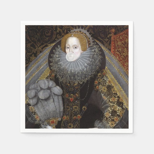 Guardanapo De Papel Rainha Elizabeth I soprando chiclete branco (Frente)