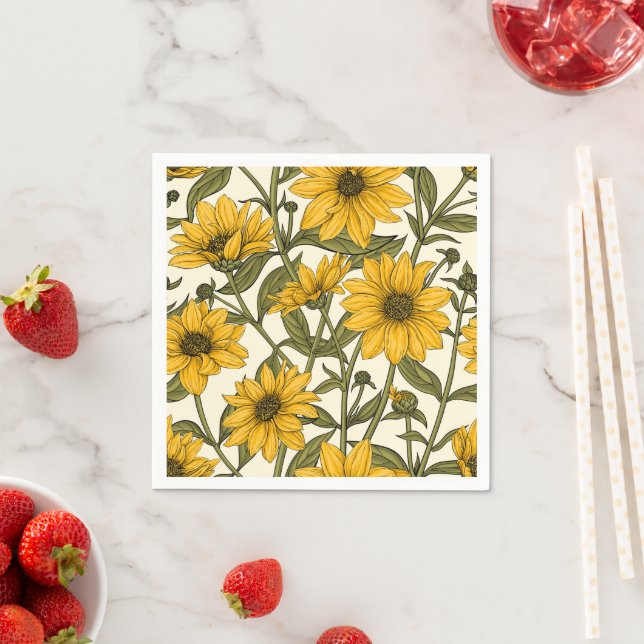 Guardanapo De Papel Raízes de sol, girassol selvagem em branco (Insitu)
