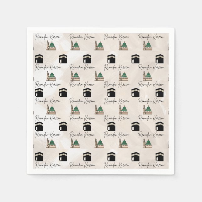 Guardanapo De Papel Ramadan Kareem Napkins – Kaaba & Masjid al Nabawi (Frente)