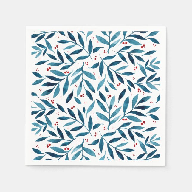 Guardanapo De Papel Ramais bonito de aquarelas - turquesa e vermelho (Frente)